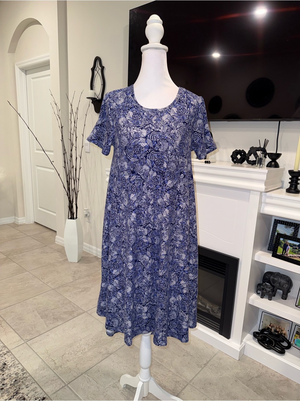 2 x 20$ LuLaRoe Navy Blue Floral Short-Sleeve Swing Dress Size XXS